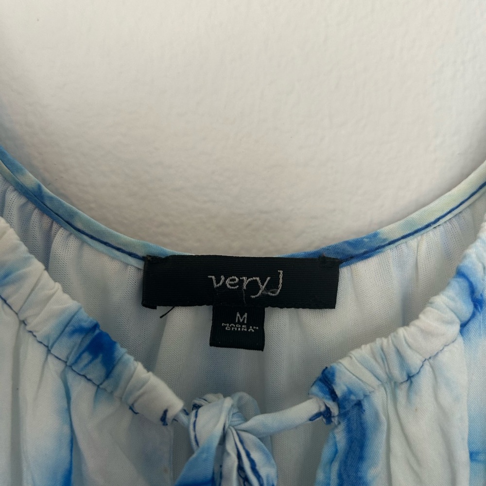 Very J Blue and White Cold Shoulder Tie-Dye Dress - Picture 2 of 8